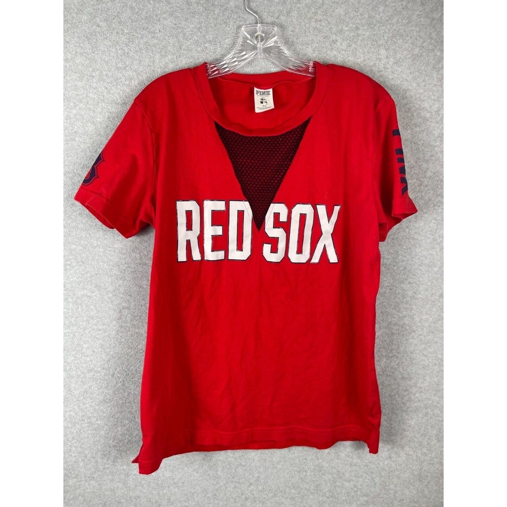 PINK Victoria's Secret Boston Red Sox T Shirt Women's Size M Red MLB Netting Tee